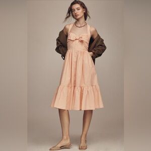 NWT! Anthropologie Orange Gingham Maeve Halter Bow-Front Midi Dress - Size XS 🎾